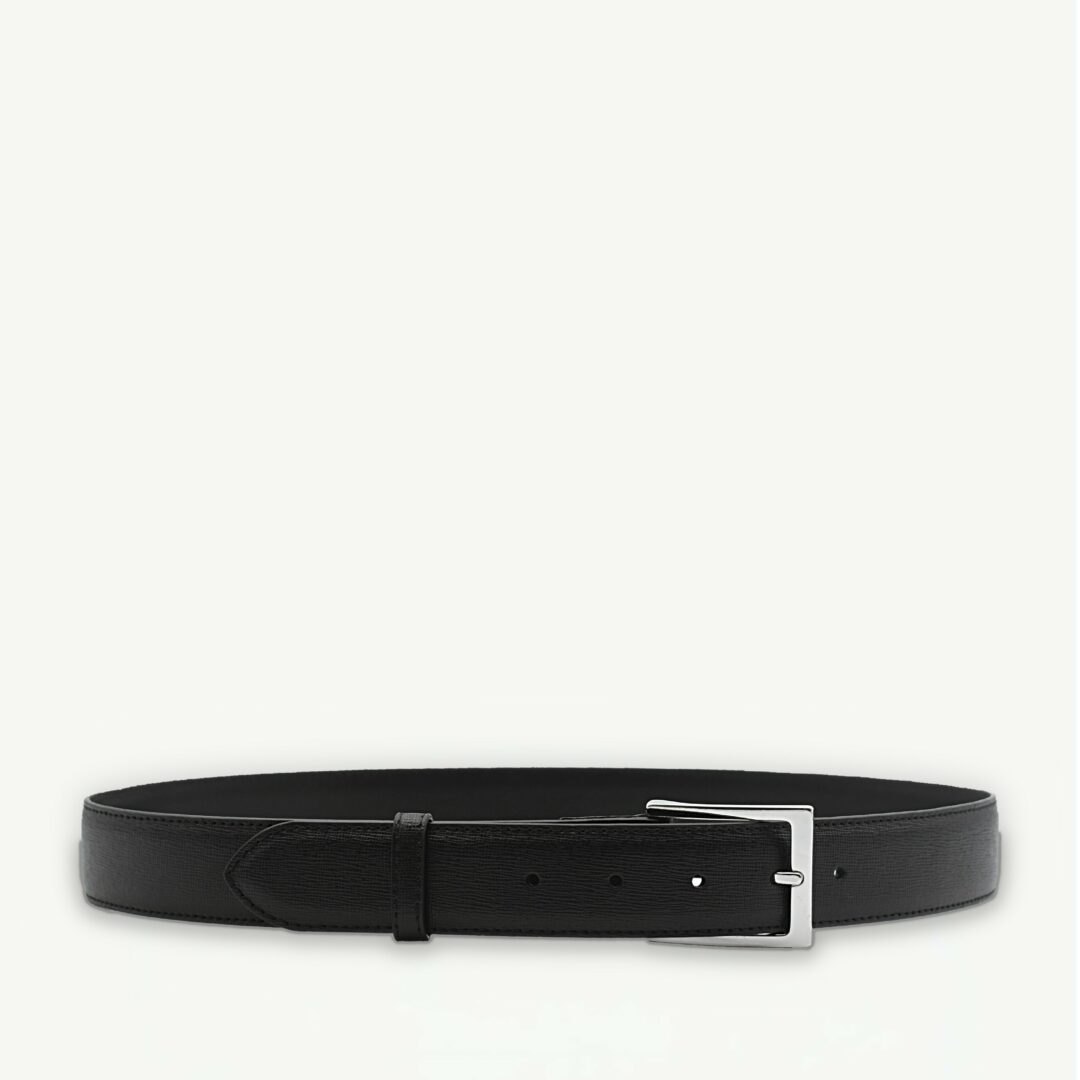 Ceinture en cuir saffiano noir Celato, bouclée, boucle en laiton finition palladium