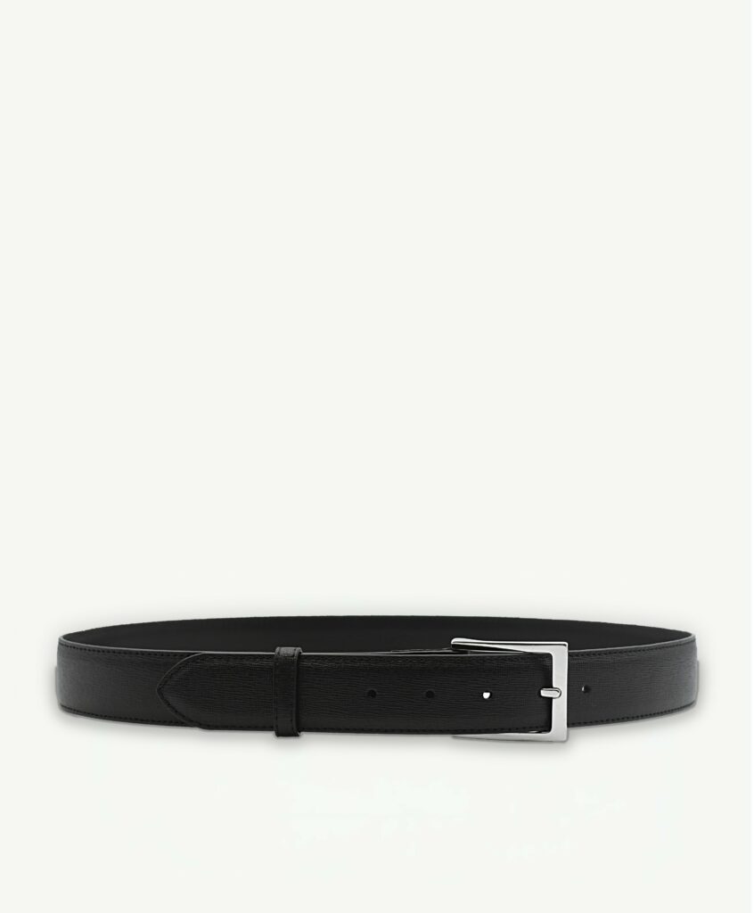 Ceinture en cuir saffiano noir Celato, bouclée, boucle en laiton finition palladium