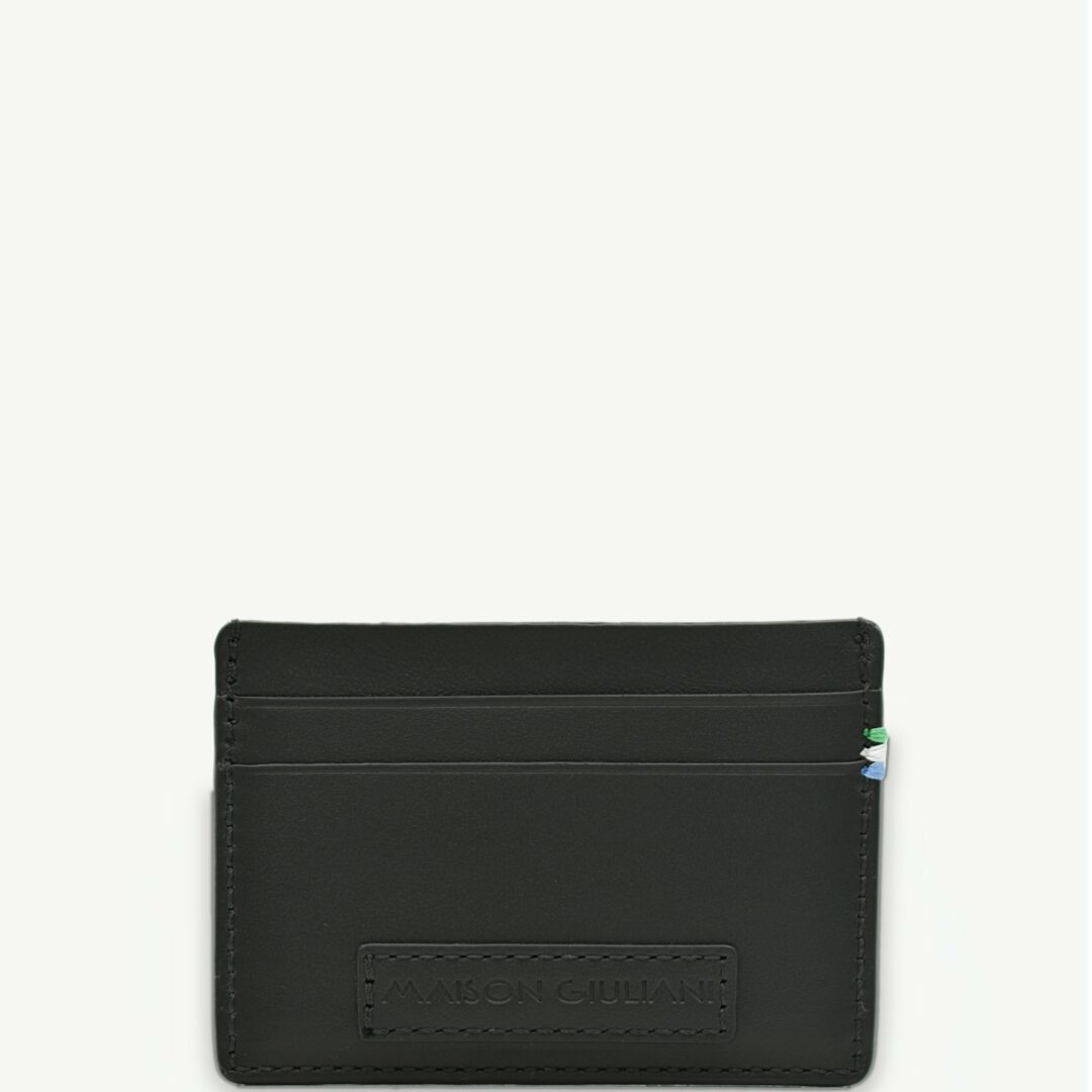 Porte-cartes Quattro Scomparti en veau lisse noir, de face