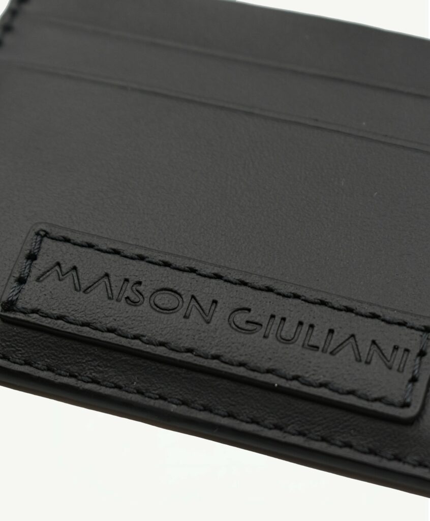 Empiècement en cuir cousu Maison Giuliani du porte-cartes Quattro Scomparti